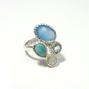 Moonstone, Chalcedony, Larimar, Blue Topaz, Ring